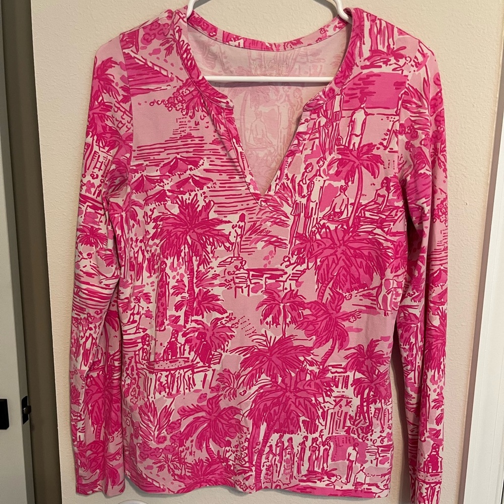 Lilly Pulitzer Pink Palm Tree Long Sleeve Top